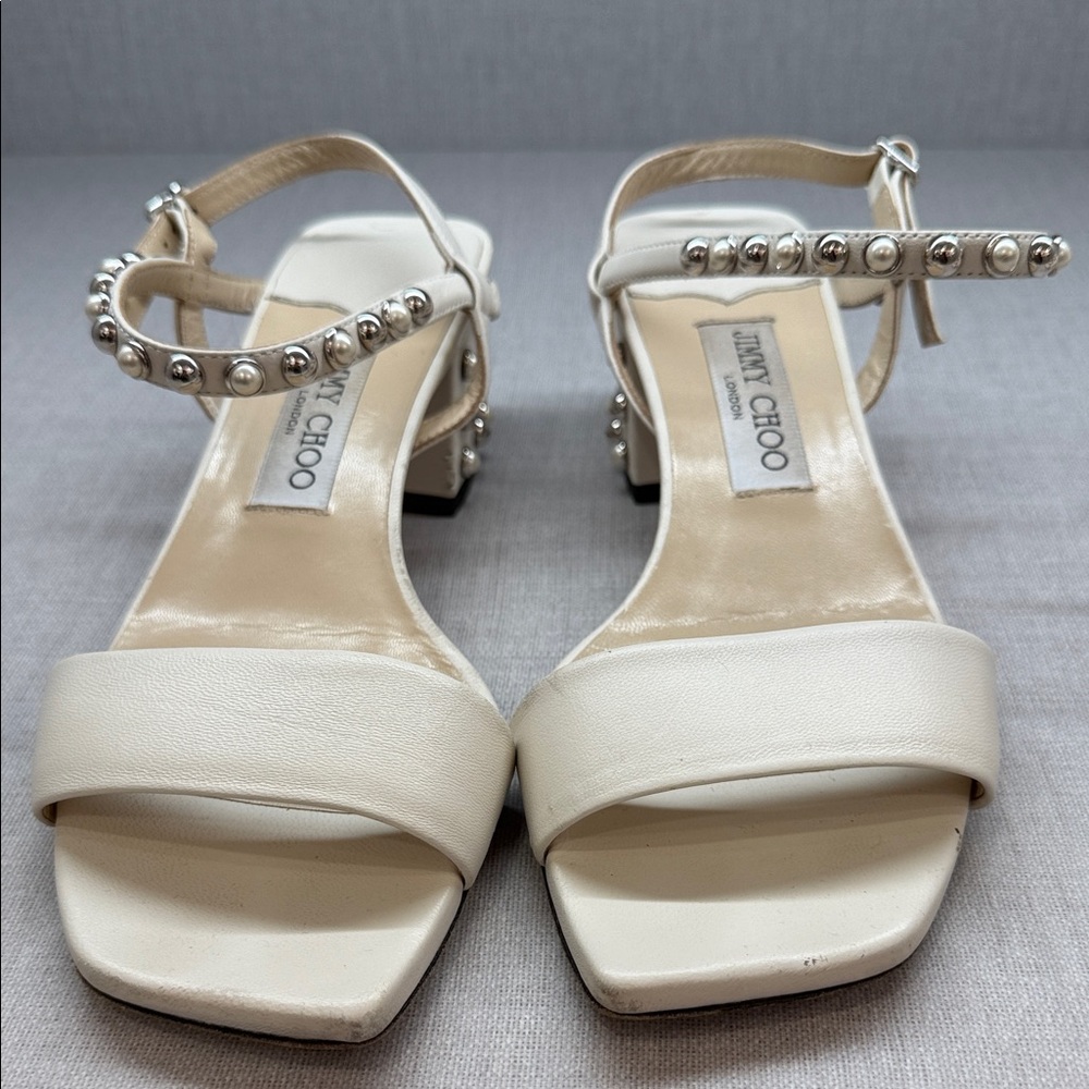 Jimmy Choo Cream Sandals with Silver Studs